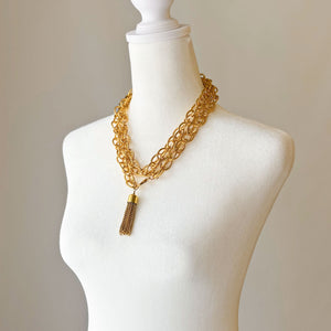 KARLIN bright gold double link chain belt with tassel - 