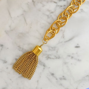 KARLIN bright gold double link chain belt with tassel - 