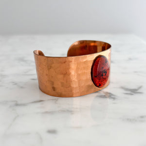KASEY vintage amber cabochon hammered copper cuff bracelet - 