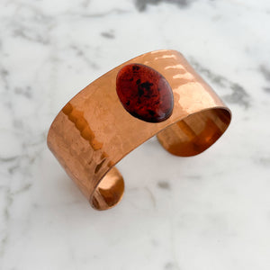 KASEY vintage amber cabochon hammered copper cuff bracelet - 