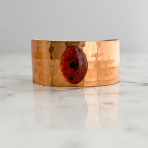 KASEY vintage amber cabochon hammered copper cuff bracelet-GREEN BIJOU