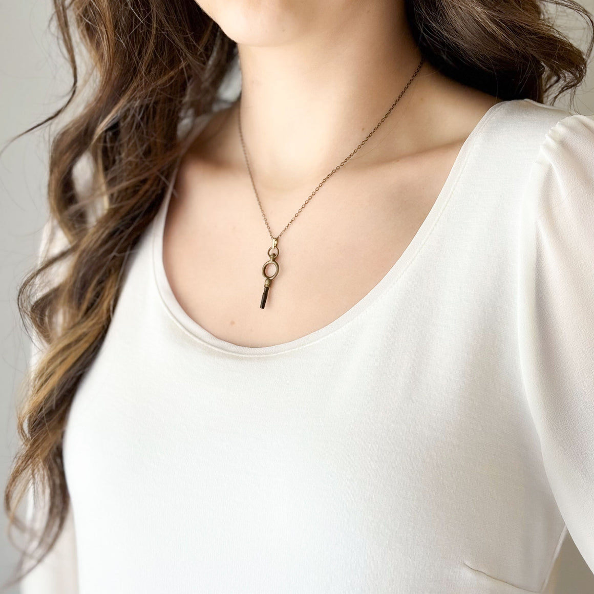 KEY TO MY HEART antique pocket watch key necklace from Paris-GREEN BIJOU