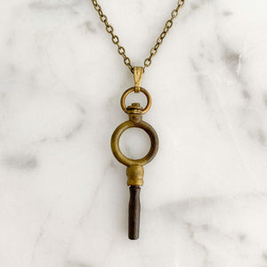 KEY TO MY HEART antique pocket watch key necklace from Paris-GREEN BIJOU
