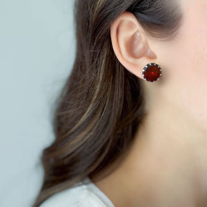 KHLOE vintage silver statement ruby red crystal stud earrings - 
