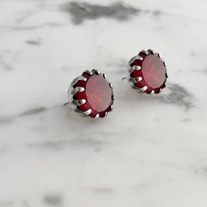 KHLOE vintage silver statement ruby red crystal stud earrings - 
