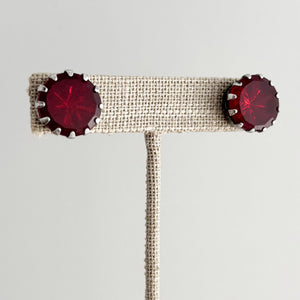 KHLOE vintage silver statement ruby red crystal stud earrings - 