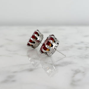 KHLOE vintage silver statement ruby red crystal stud earrings - 