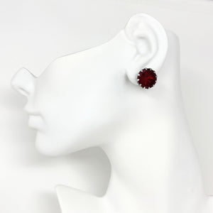 KHLOE vintage silver statement ruby red crystal stud earrings - 