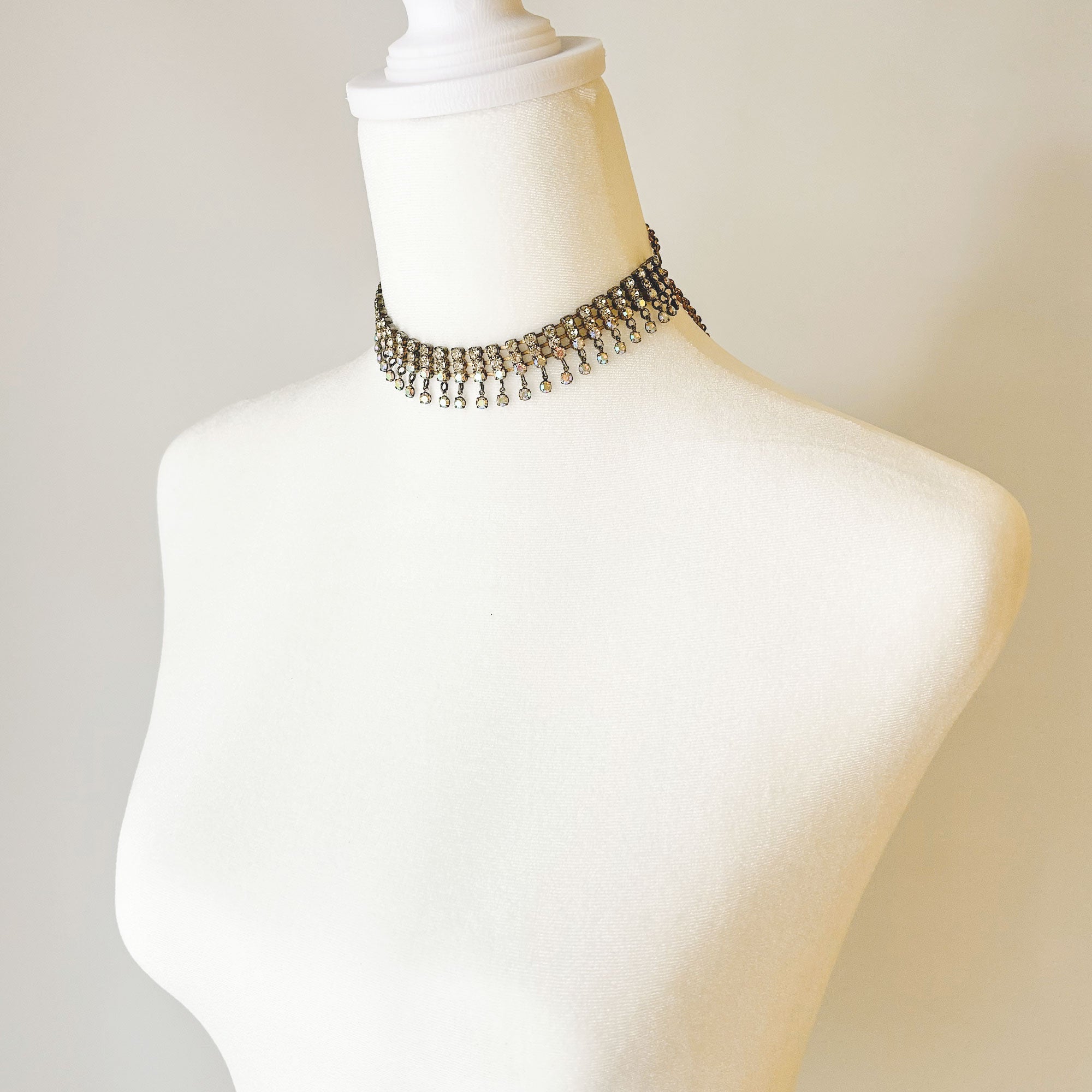 KIKI vintage aurora borealis rhinestone chain choker - 