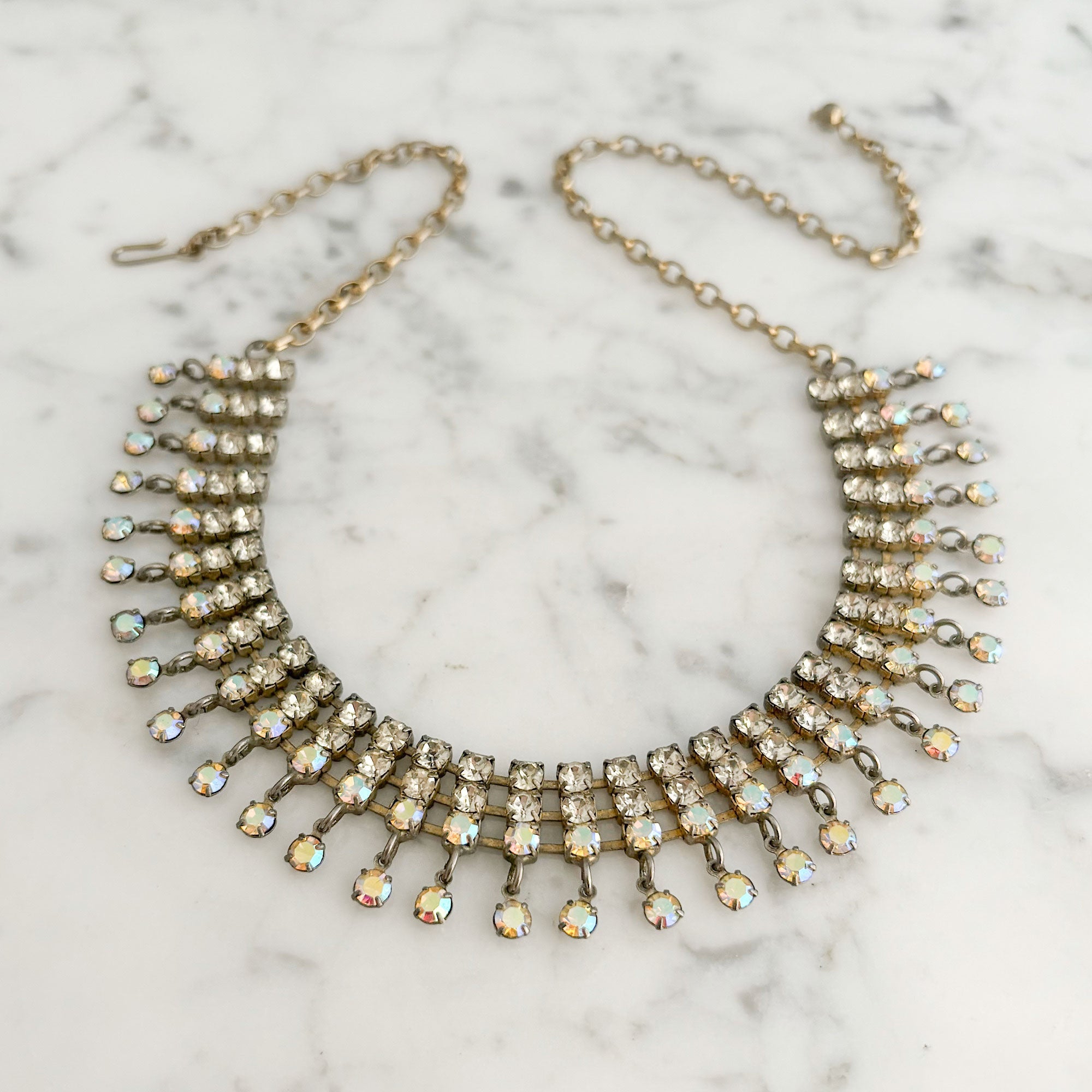 KIKI vintage aurora borealis rhinestone chain choker-GREEN BIJOU