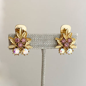 KILLIAN gold leaf rhinestone clip earrings - 