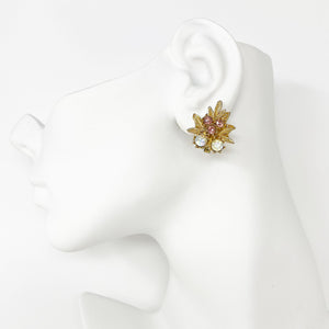 KILLIAN gold leaf rhinestone clip earrings - 