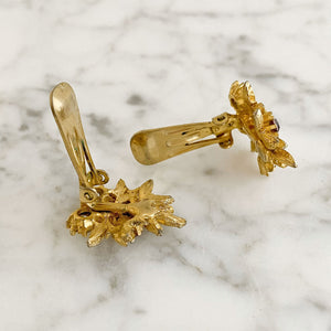 KILLIAN gold leaf rhinestone clip earrings - 
