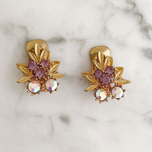 KILLIAN gold leaf rhinestone clip earrings-GREEN BIJOU