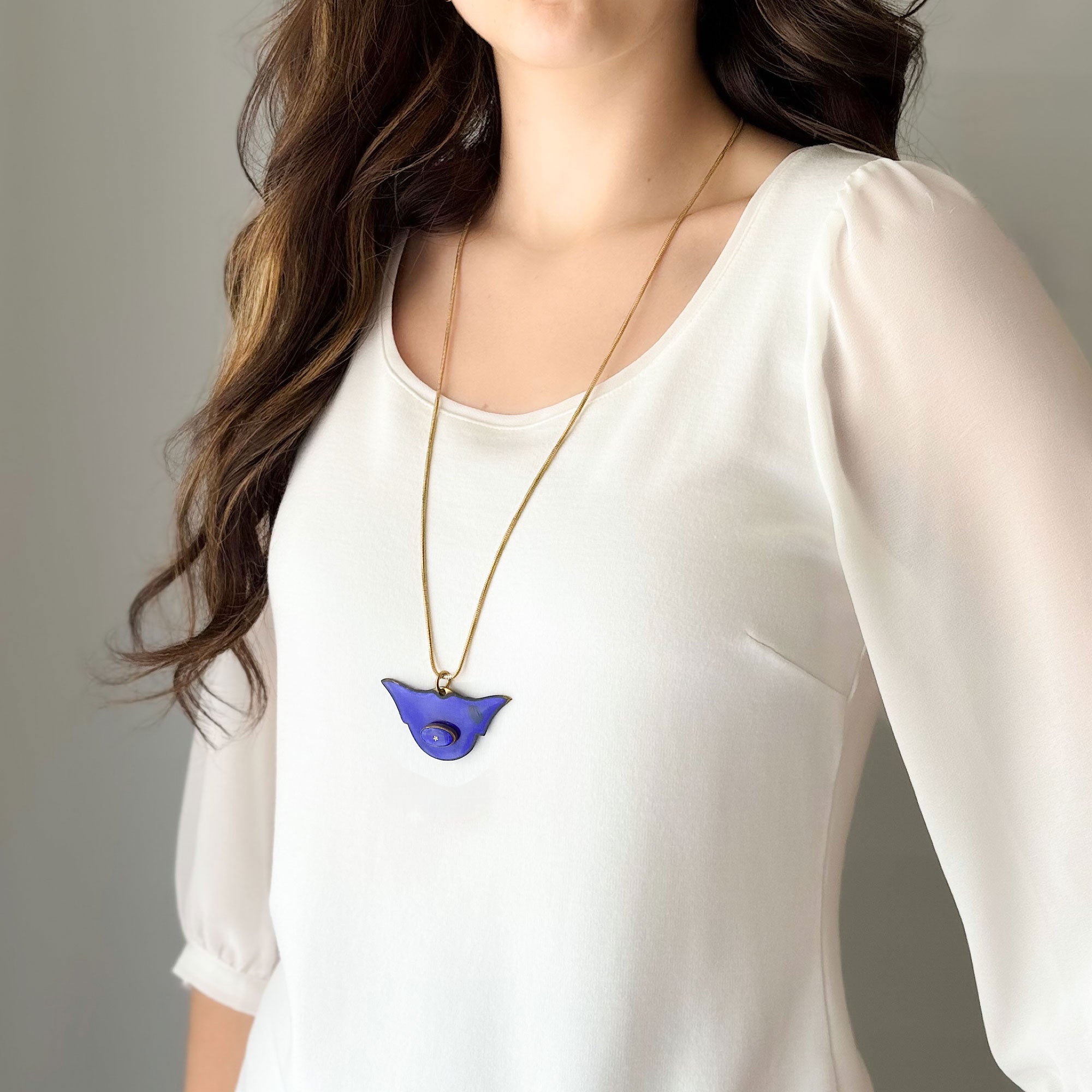 KNOX Art Deco blue enamel pendant necklace-GREEN BIJOU