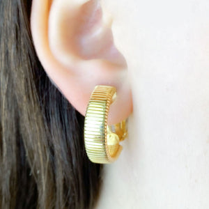 KRYSTAL gold tone omega hoop clip earrings - 