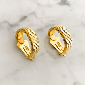KRYSTAL gold tone omega hoop clip earrings-GREEN BIJOU