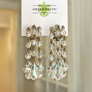 LAGUNA aurora borealis crystal waterfall clip on earrings - 