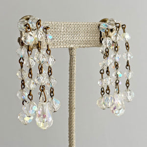 LAGUNA aurora borealis crystal waterfall clip on earrings-GREEN BIJOU