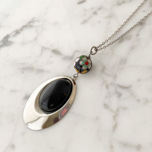 LAINEY black and silver oval pendant - 