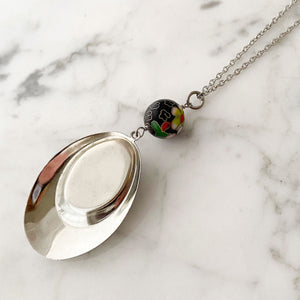 LAINEY black and silver oval pendant - 