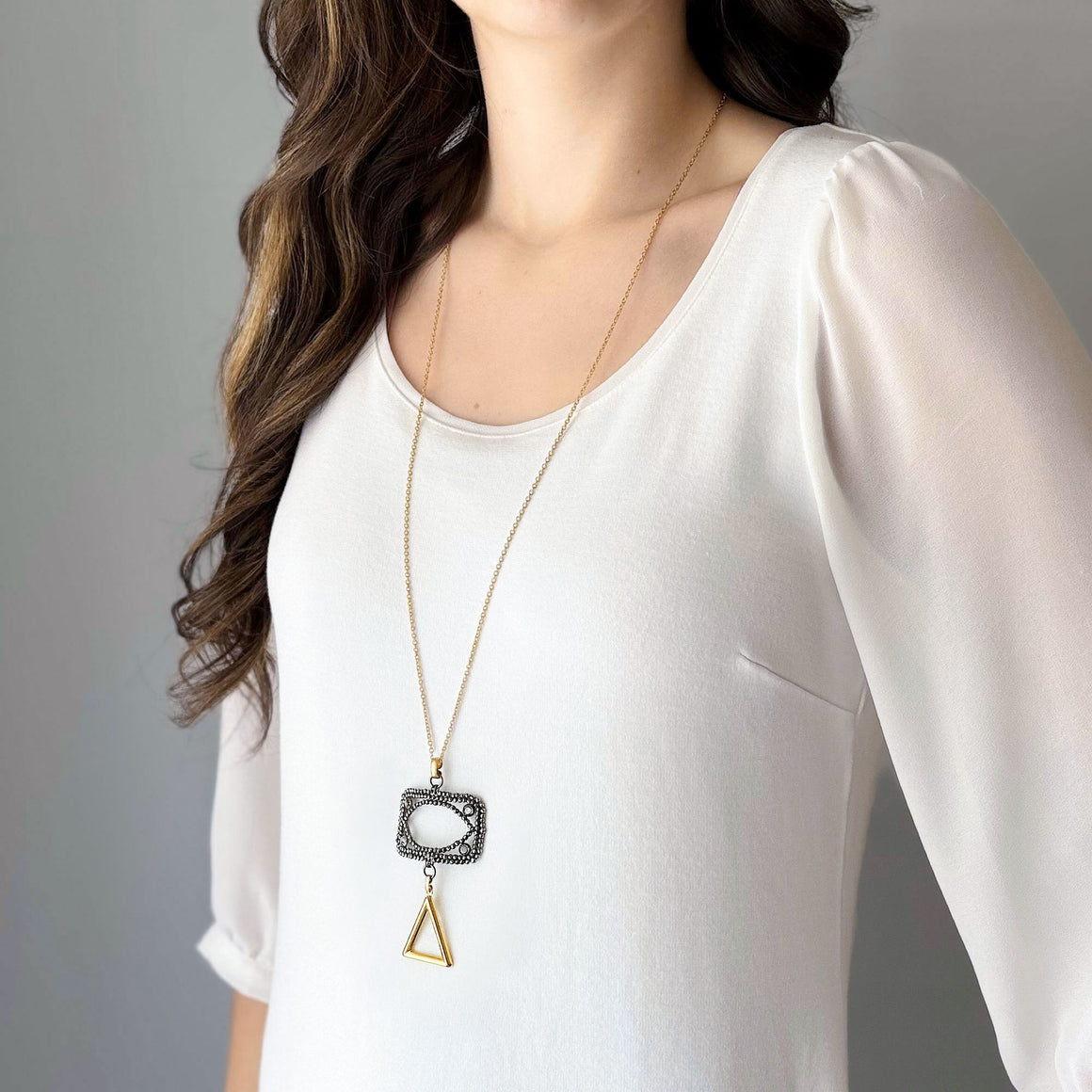 LAKOTA steel buckle and gold triangle necklace-GREEN BIJOU