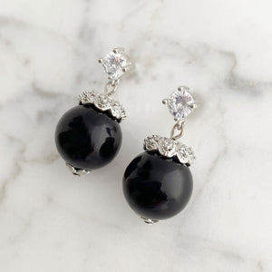 LAVIGNE platinum and black pearl earrings-GREEN BIJOU