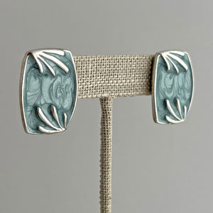 LAWRENCE 1980s silver and slate grey enamel stud earrings - 