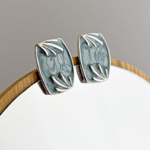 LAWRENCE 1980s silver and slate grey enamel stud earrings - 