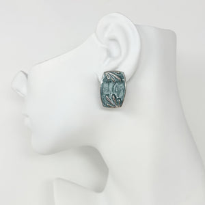 LAWRENCE 1980s silver and slate grey enamel stud earrings - 