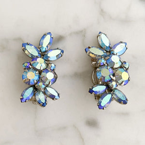 LENORE blue aurora borealis clip earrings-GREEN BIJOU