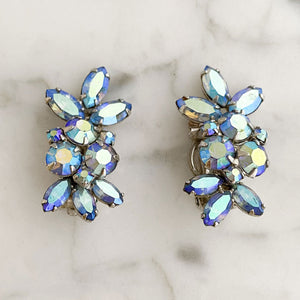LENORE blue aurora borealis clip earrings