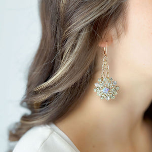 LEOPOLD vintage aurora borealis light gold filigree earrings - 