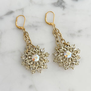 LEOPOLD vintage aurora borealis light gold filigree earrings - 