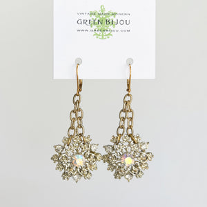 LEOPOLD vintage aurora borealis light gold filigree earrings - 