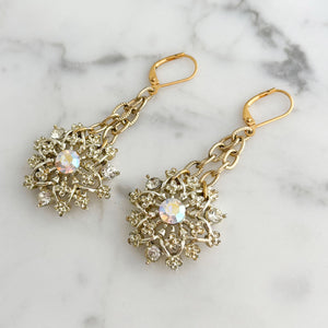 LEOPOLD vintage aurora borealis light gold filigree earrings - 