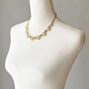 LEOPOLD vintage aurora borealis light gold filigree necklace - 