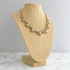 LEOPOLD vintage aurora borealis light gold filigree necklace - 
