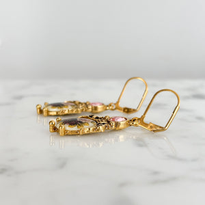 LEXI vintage pink crystal rose cabochon gold drop earrings - 