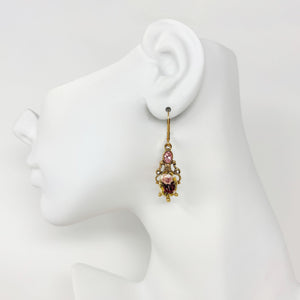 LEXI vintage pink crystal rose cabochon gold drop earrings - 