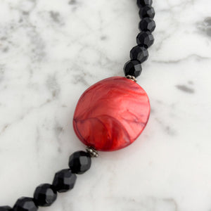 LIANA vintage black crystal necklace with red nugget accent - 