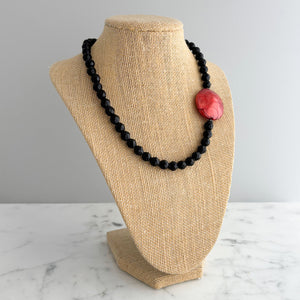 LIANA vintage black crystal necklace with red nugget accent - 