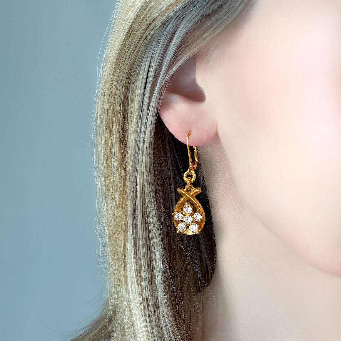 LIANNE vintage gold crystal earrings-GREEN BIJOU
