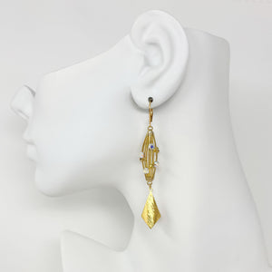 LIDIA long gold caged pendant earrings from Nantes, France - 