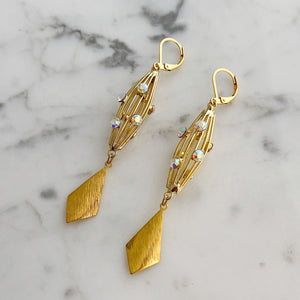 LIDIA long gold caged pendant earrings from Nantes, France - 