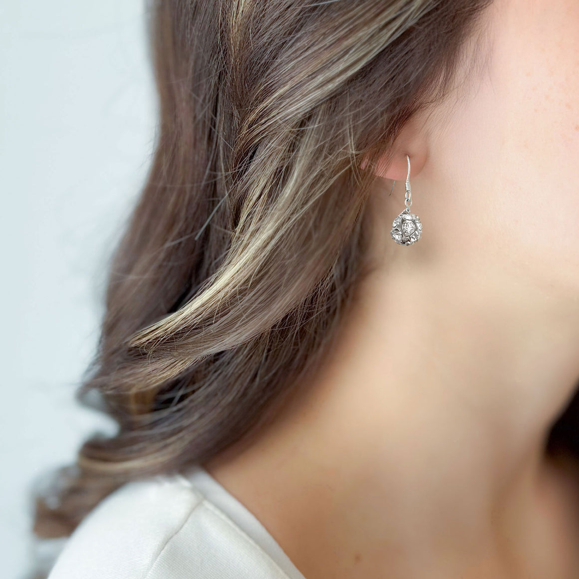 LOLA silver rhinestone ball earrings-GREEN BIJOU