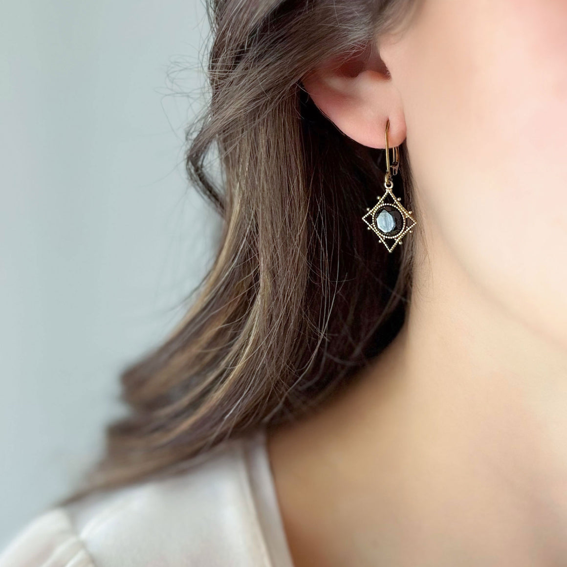 LUIS hematite drop earrings-GREEN BIJOU