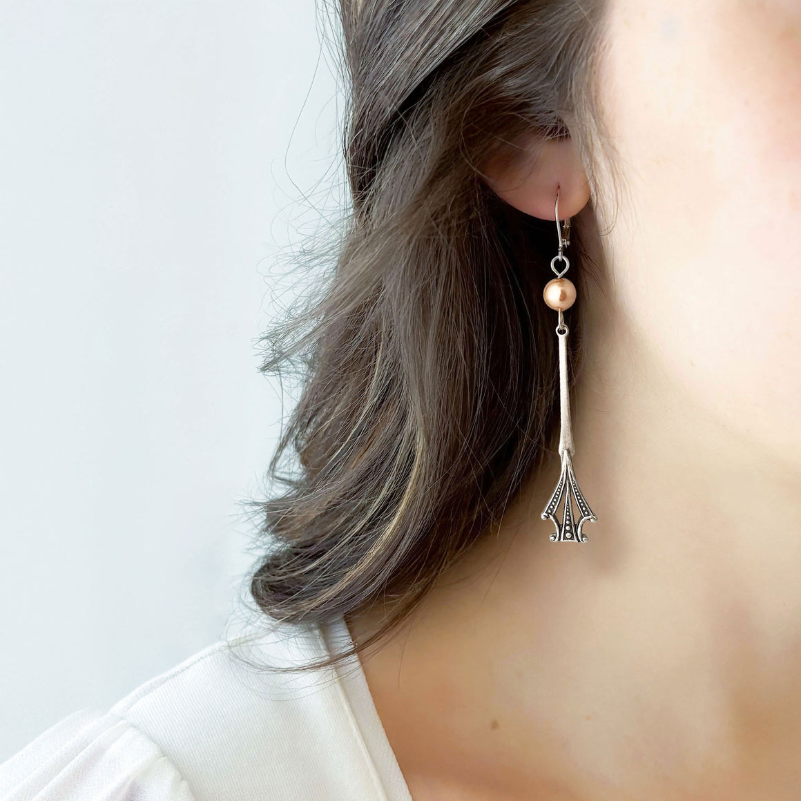 LUISA Swarovski pearl Art Deco earrings-GREEN BIJOU