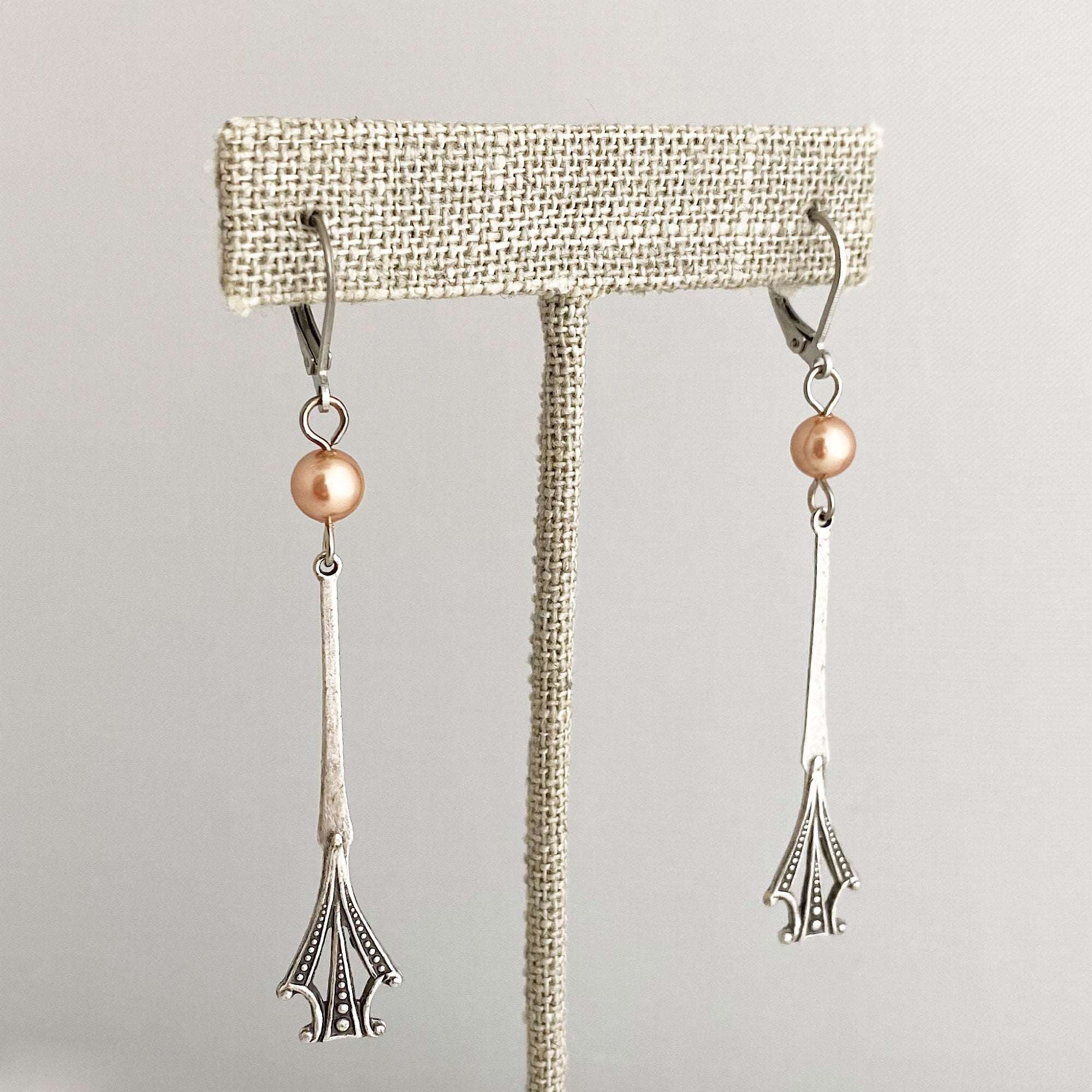 LUISA Swarovski pearl Art Deco earrings-GREEN BIJOU