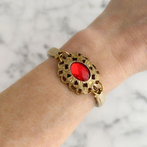 LUKA Italian red crystal brooch stretch watch band bracelet - 